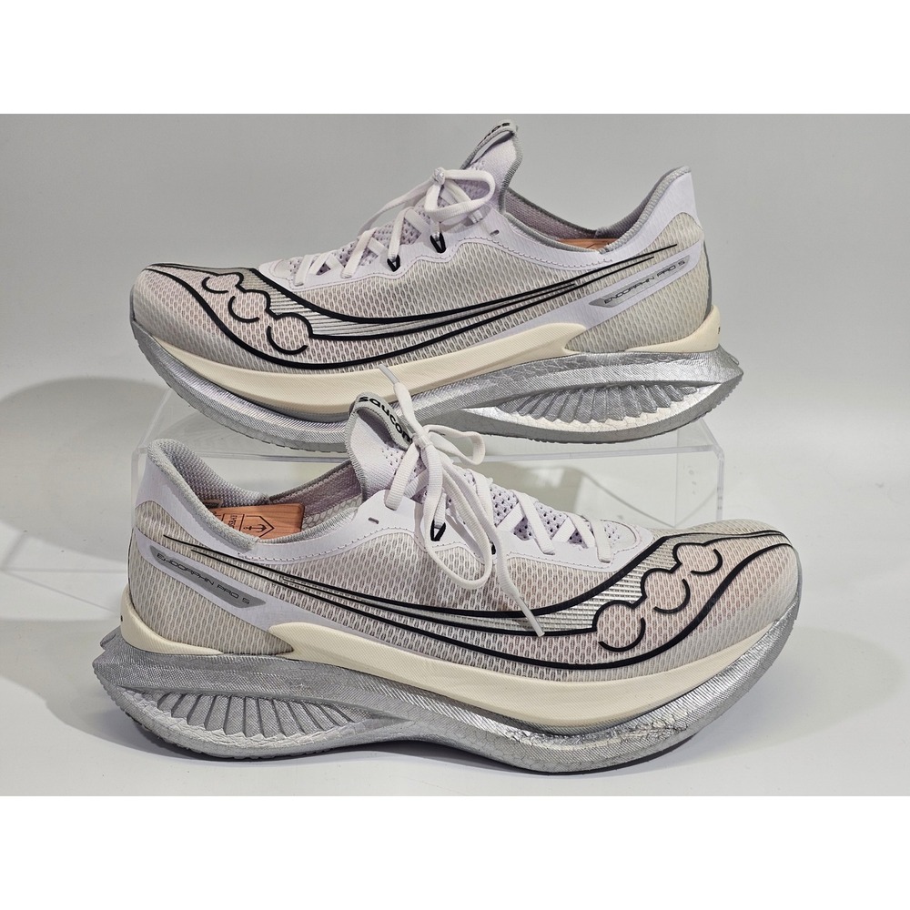 Saucony Endorphin Pro 3 Mens Size 13 White Silver Carbon Plate Running Shoes - Picture 3 of 9
